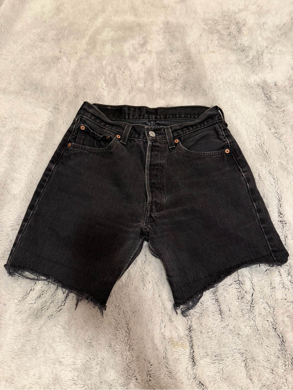 Levi's Black Raw-Hem High-Rise Denim Shorts